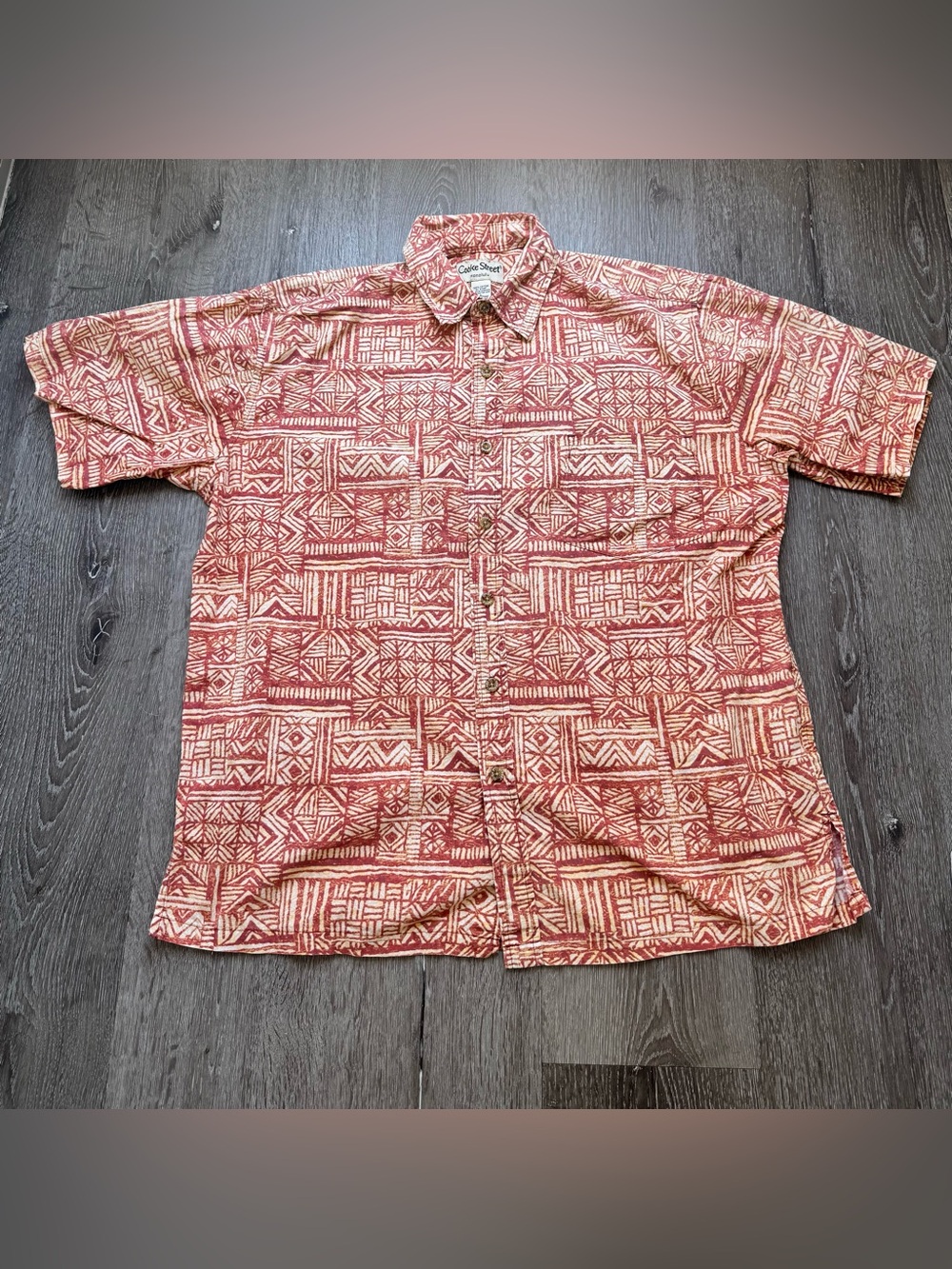 Cooke Street Honolulu Hawaiian Aloha Shirt Men’s L 100% Cotton Burnt Orange Camp